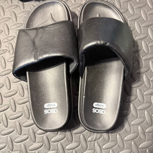 ASOS padded platform black slides y2k